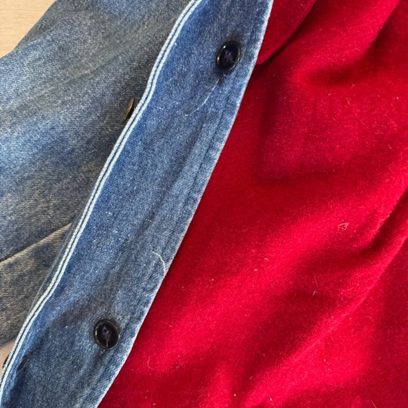 Vintage L.L. Bean Distressed Denim Chore Coat Barn Jacket Removable Wool Lining - Picture 6 of 13
